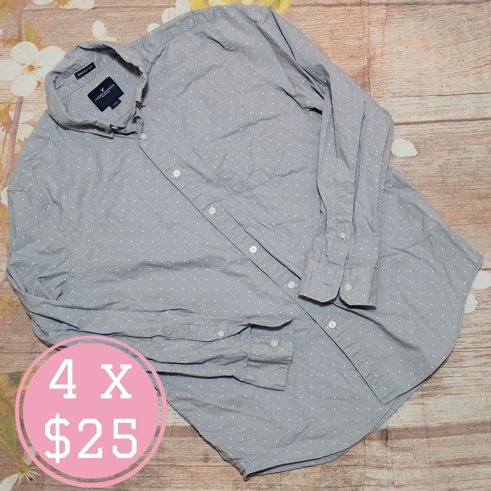 American Eagle Men's Gray Polka Dot Shirt
